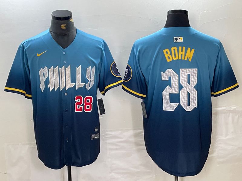 Men Philadelphia Phillies 28 Bohm Blue City Edition Nike 2024 MLB Jersey style 2